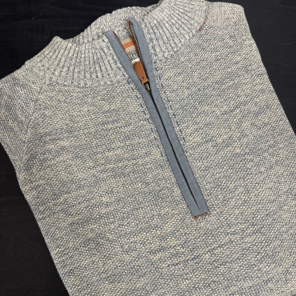Carbon2Cobalt Mens XL Grey/Blue Knit Long Sleeve 1/4 Zip Sweater Pullover